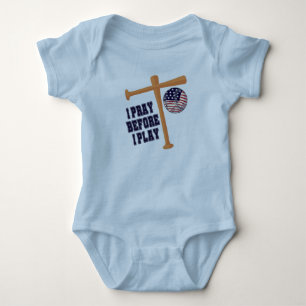 I pray before I play Basebal Game Baby Bodysuit