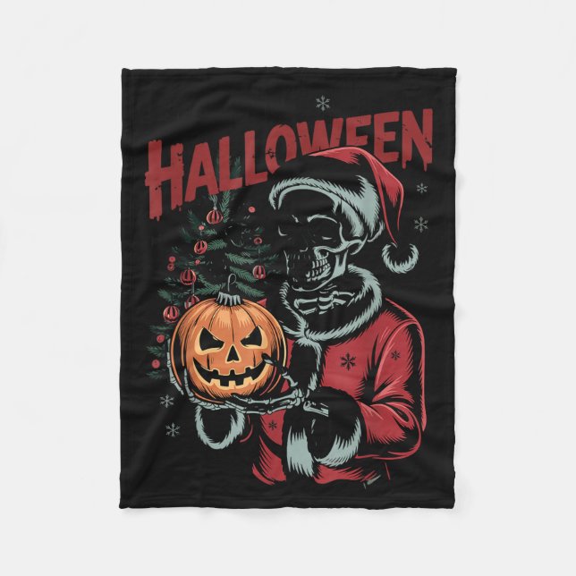I Prefer Halloween Christmas Creepy Cute Skeleton  Fleece Blanket (Front)