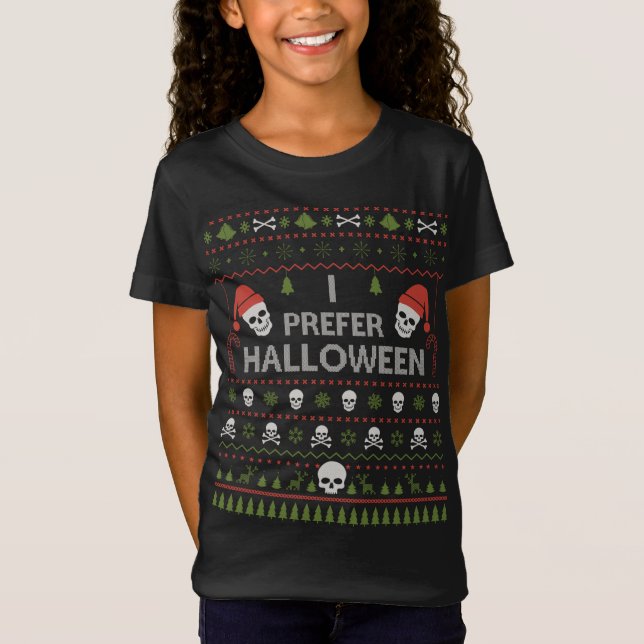 I Prefer Halloween Christmas Sweater Funny Ugly Xm (Front)