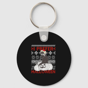 I Prefer Halloween Funny Christmas black Cat Sweat Key Ring
