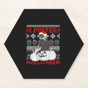 I Prefer Halloween Funny Christmas black Cat Sweat Paper Coaster