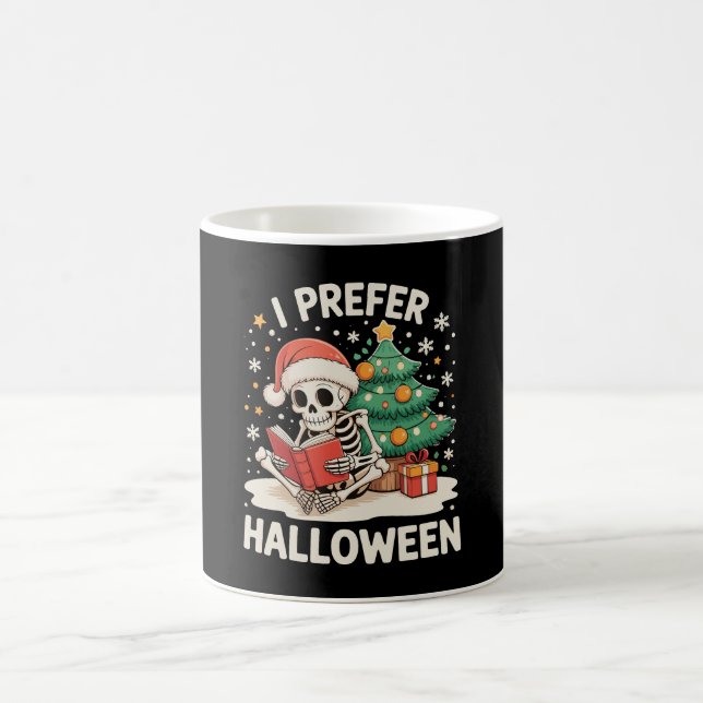 I Prefer Halloween Skeleton Reading Book Christmas Coffee Mug (Center)