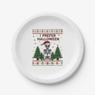 I Prefer Halloween Skeleton Ugly Christmas Skull S Paper Plate