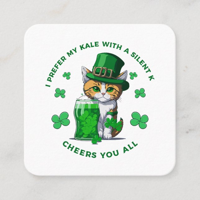 I Prefer My Kale With A Silent K Funny Beer Lover Square Business Card (Front)