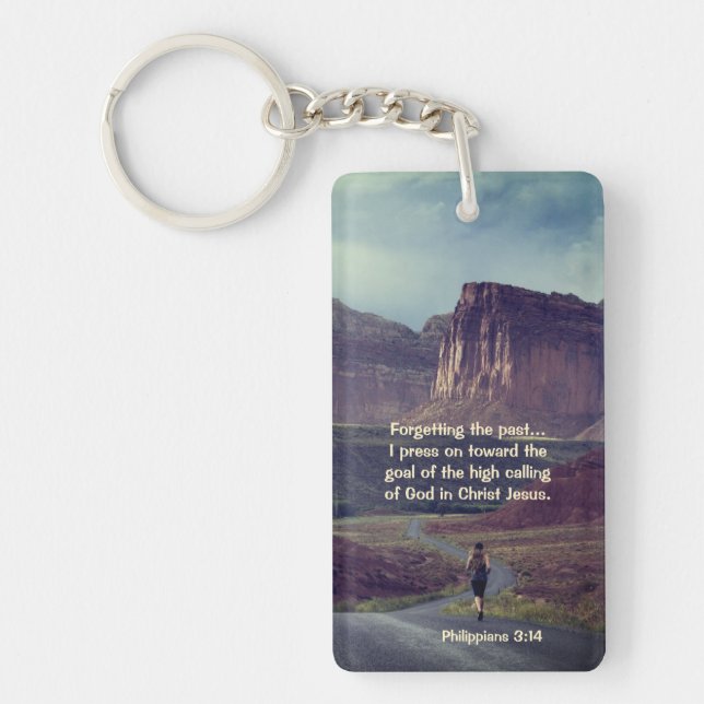 I press on towards the goal Philippians 3:14 Bible Key Ring (Front)
