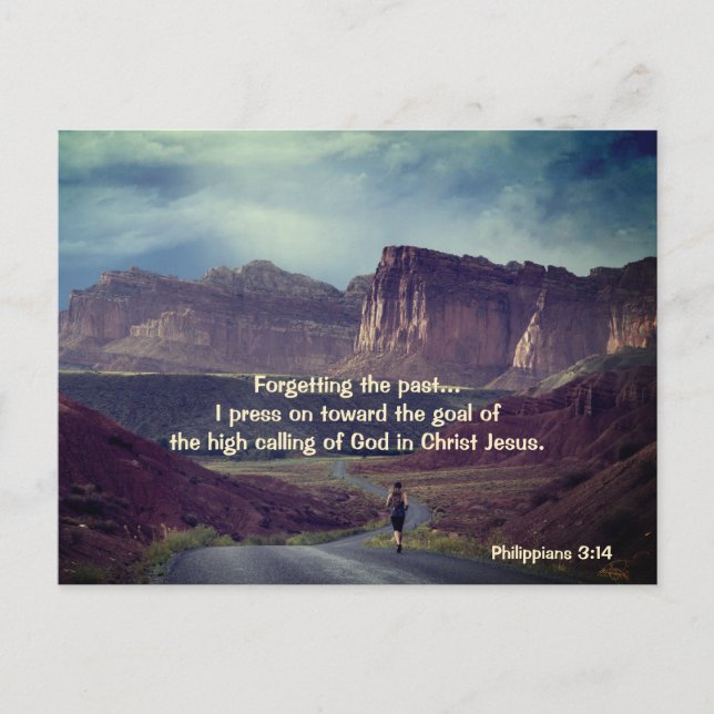 I press on towards the goal Philippians 3:14 Bible Postcard (Front)