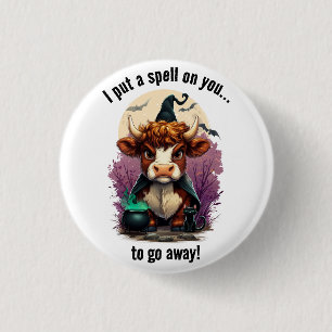 I Put A Spell On You Grumpy Highland Cow Witch 3 Cm Round Badge
