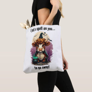 I Put A Spell On You Grumpy Highland Cow Witch Tote Bag