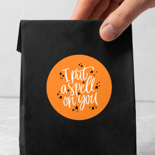 I Put A Spell On You Orange & Black Halloween Classic Round Sticker