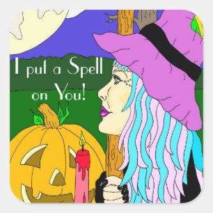 I Put a Spell on You Witch Halloween Square Sticker