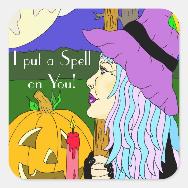 I Put a Spell on You Witch Halloween Square Sticker (Front)