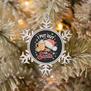I Put Out For Santa Cookies Hot Cocoa Christmas Snowflake Pewter Christmas Ornament