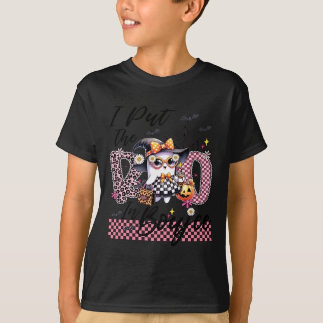I Put The Boo In Boujee Cute Ghost Leopard Boujie  T-Shirt (Front)