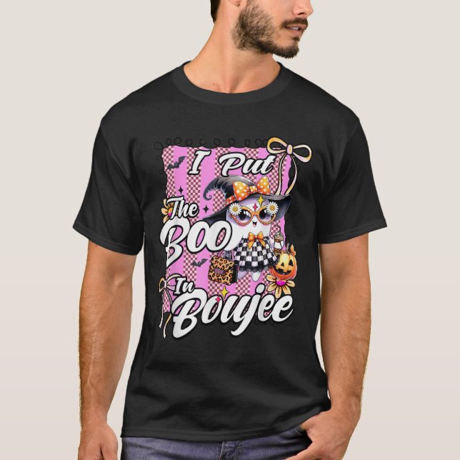 I Put The Boo In Boujee Cute Ghost Leopard Hallowe T-Shirt (Front)