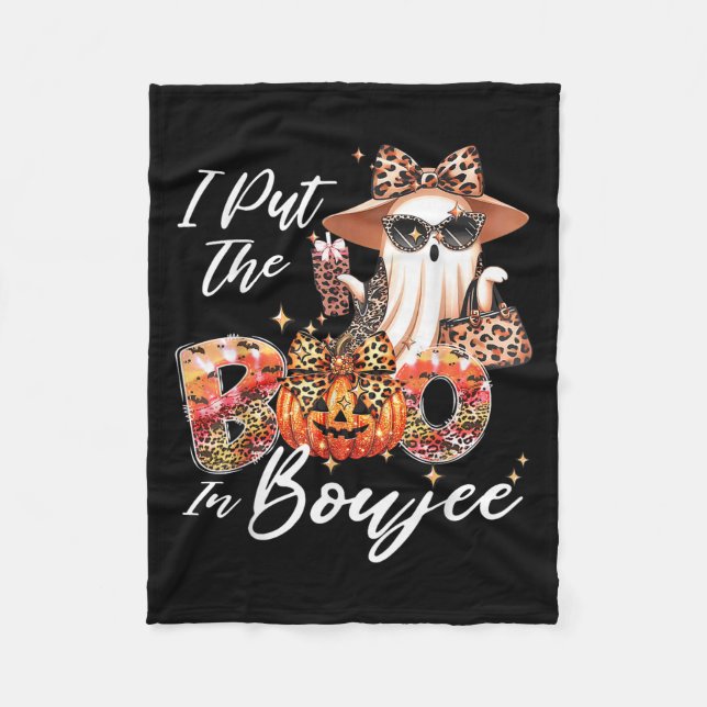 I Put The Boo In Boujee Cute Leopard Boujie Ghost  Fleece Blanket (Front)