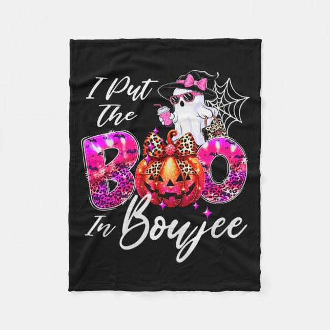 I Put The Boo In Boujee Cute Leopard Boujie Ghost  Fleece Blanket (Front)