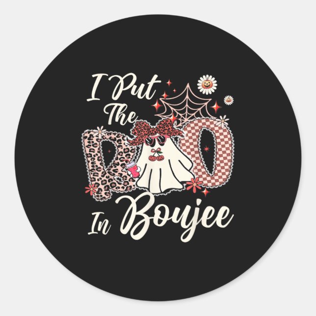 I Put The Boo In Boujee Cute Leopard Retro Ghost H Classic Round Sticker (Front)