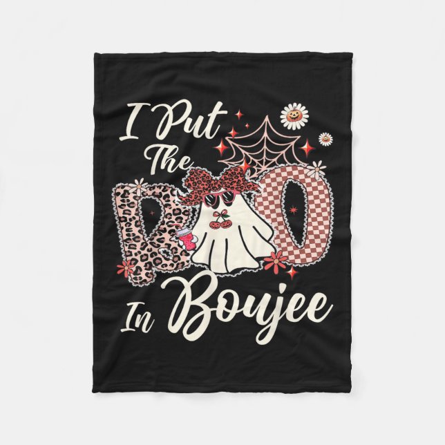 I Put The Boo In Boujee Cute Leopard Retro Ghost H Fleece Blanket (Front)