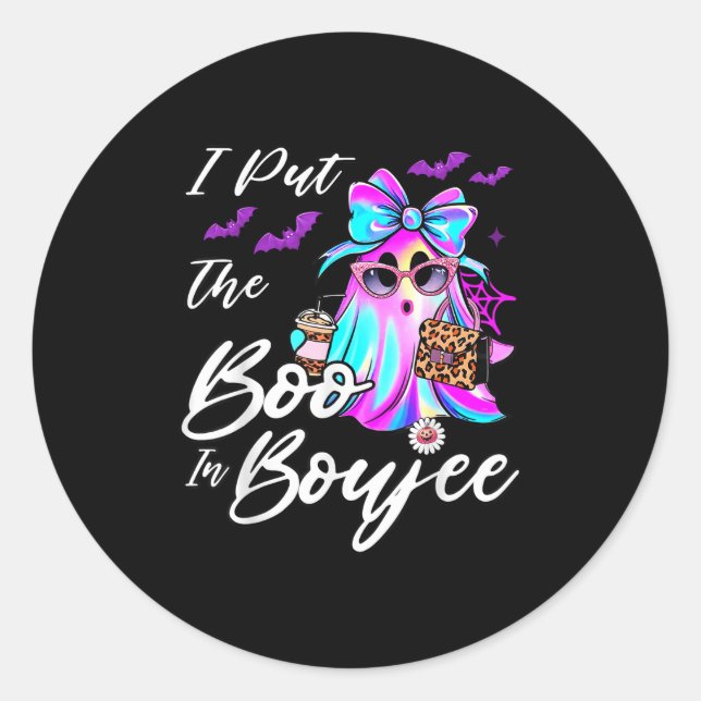 I Put The Boo In Boujee Funny Leopard Boujie Ghost Classic Round Sticker (Front)