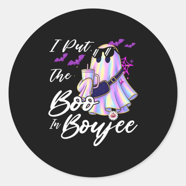 I Put The Boo In Boujee Funny Leopard Boujie Ghost Classic Round Sticker (Front)