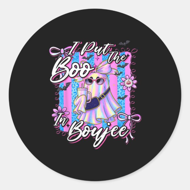 I Put The Boo In Boujee Funny Leopard Boujie Ghost Classic Round Sticker (Front)