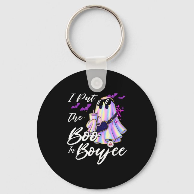 I Put The Boo In Boujee Funny Leopard Boujie Ghost Key Ring (Front)