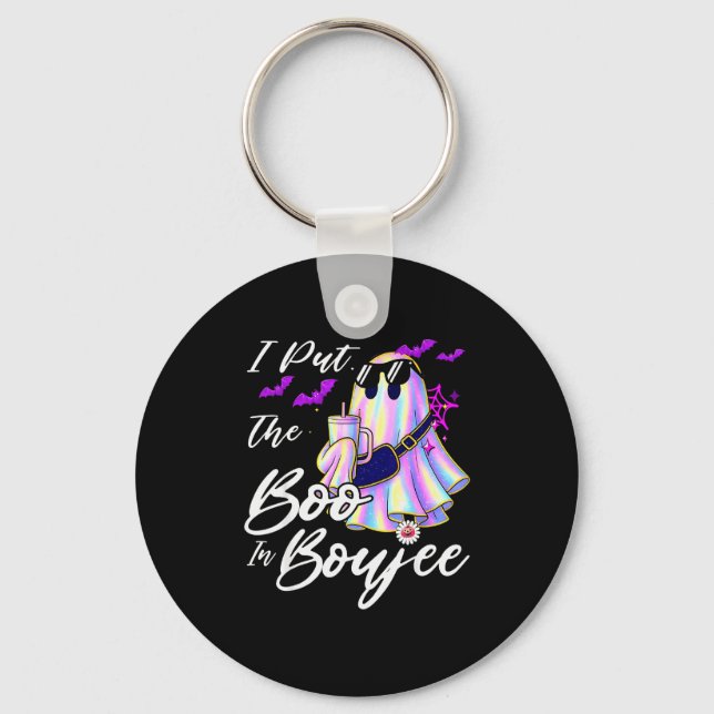 I Put The Boo In Boujee Funny Leopard Boujie Ghost Key Ring (Front)