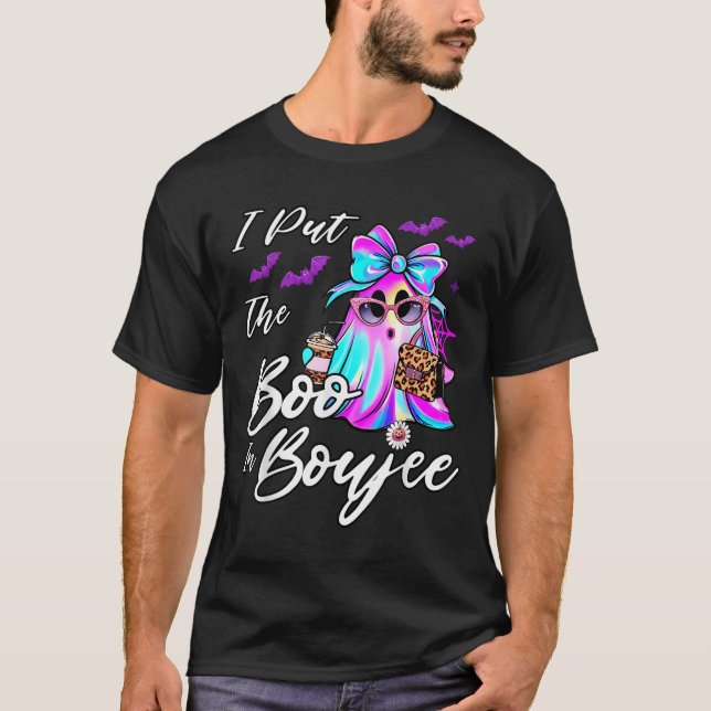 I Put The Boo In Boujee Funny Leopard Boujie Ghost T-Shirt (Front)