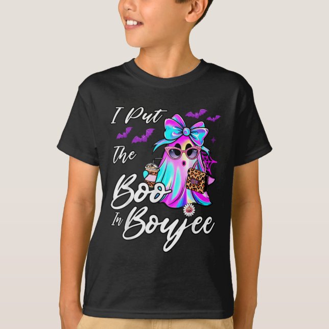 I Put The Boo In Boujee Funny Leopard Boujie Ghost T-Shirt (Front)