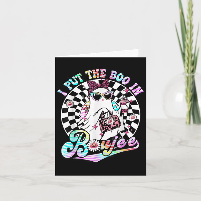 I Put The Boo In Boujee Ghost Retro Zebra Leopard  Card (Front)