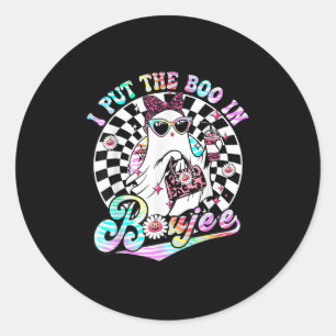 I Put The Boo In Boujee Ghost Retro Zebra Leopard  Classic Round Sticker