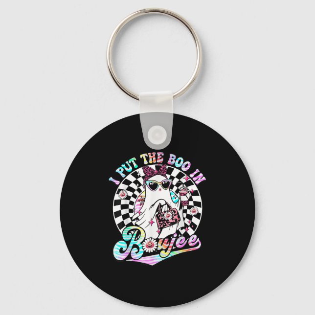 I Put The Boo In Boujee Ghost Retro Zebra Leopard  Key Ring (Front)
