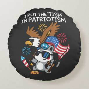 I Put The Tism in Patriotism Athletic Eagle Round Cushion