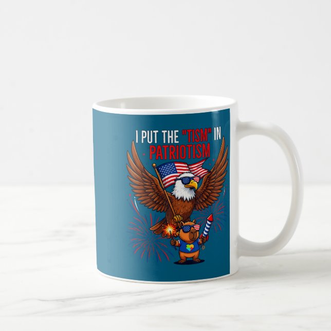 I Put The Tism In Patriotism Athletic Eagle Tism F Coffee Mug (Right)