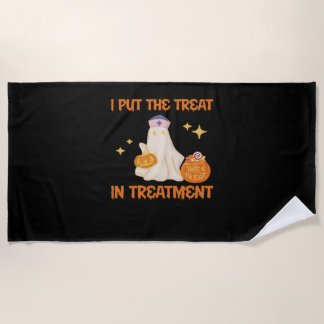 I Put Treat In Treatment Retro Funny Nurse Doctor  Beach Towel