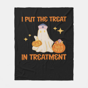 I Put Treat In Treatment Retro Funny Nurse Doctor  Fleece Blanket