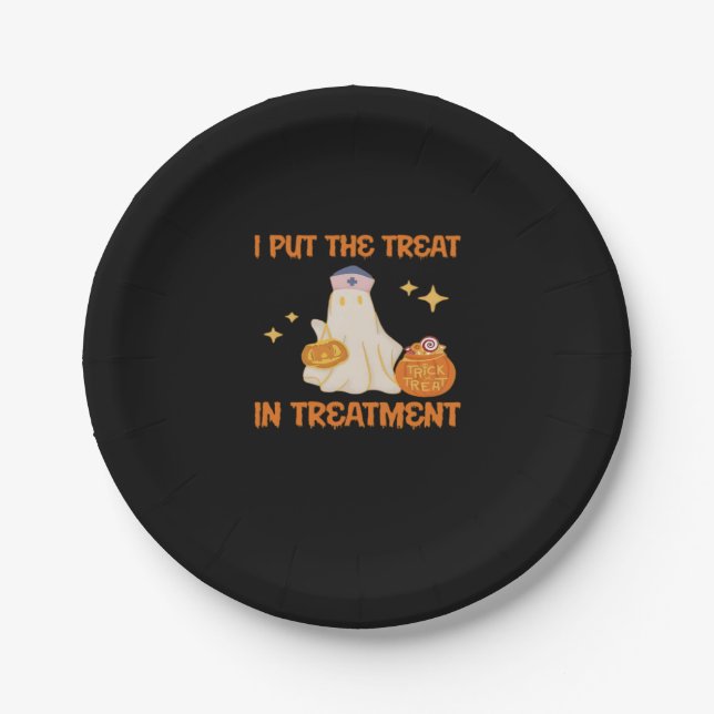 I Put Treat In Treatment Retro Funny Nurse Doctor  Paper Plate (Front)