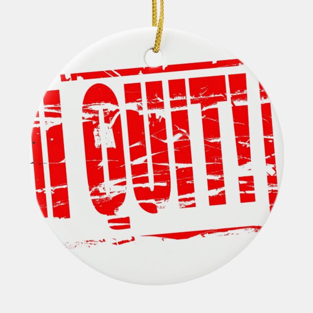 I quit red rubber stamp effect ceramic tree decoration (Front)