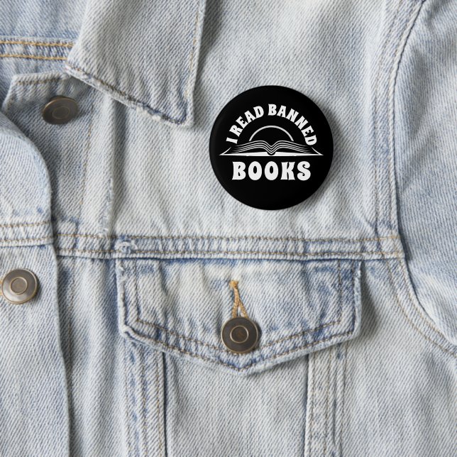 I rad banned book black and white text design 6 cm round badge (In Situ)