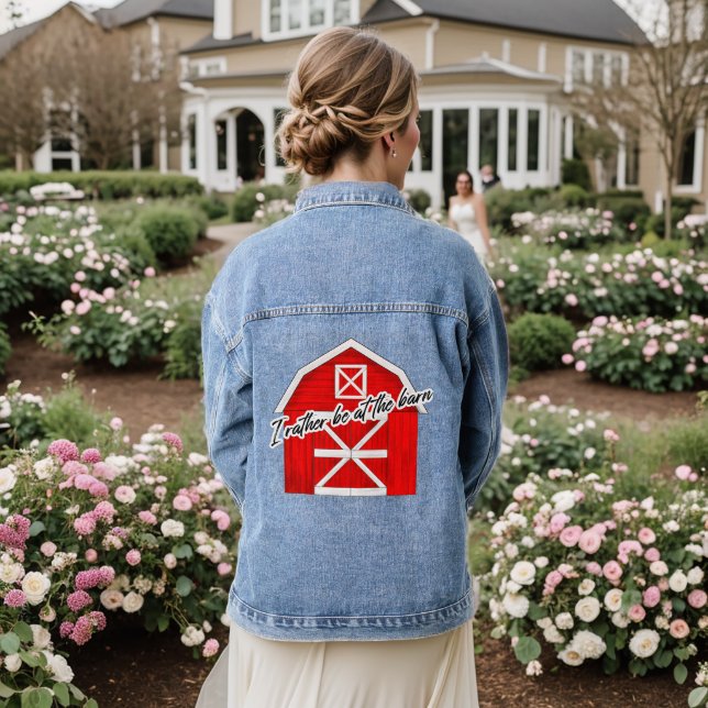 I Rather be at the Barn | Red Barn Denim Jacket (Wedding Back)
