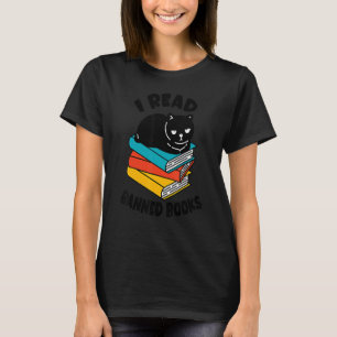 I Read Banned Books  Black Cat Reader Bookworm Wom T-Shirt