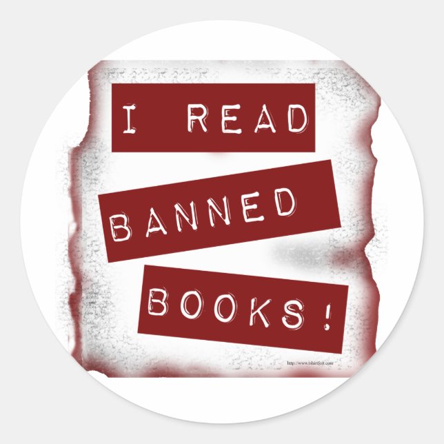 I Read Banned Books Bookworm Slogan Classic Round Sticker (Front)