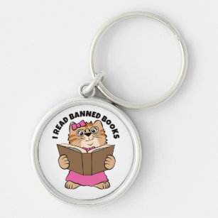 I Read Banned Books Cat Key Ring