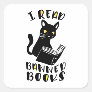 I read banned books Cat Square Sticker