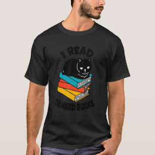 I Read Banned Books Cute Black Cat Reader Bookworm T-Shirt