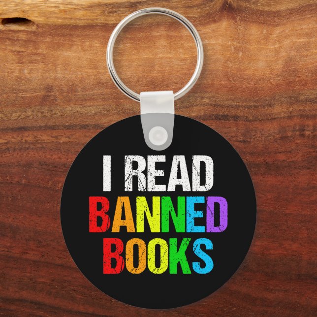 I Read Banned Books Rainbow Key Ring (Front)
