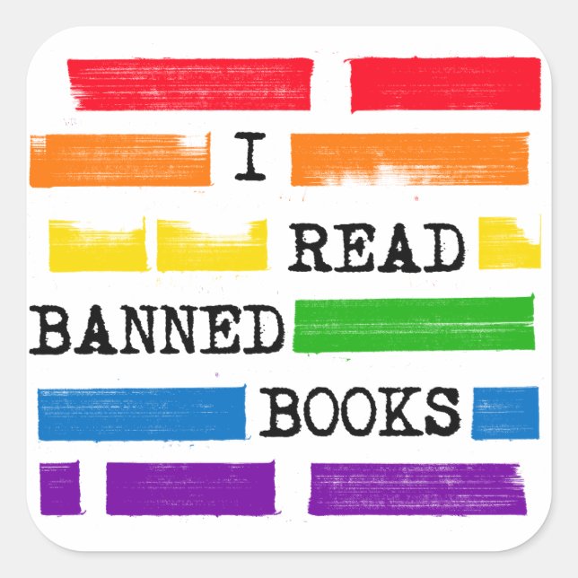 I Read Banned Books Rainbow Redacted Square Sticker (Front)