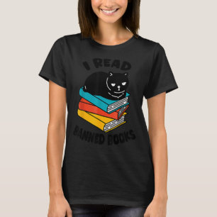 I Read Banned Books Tee Black Cat Reader Bookworm
