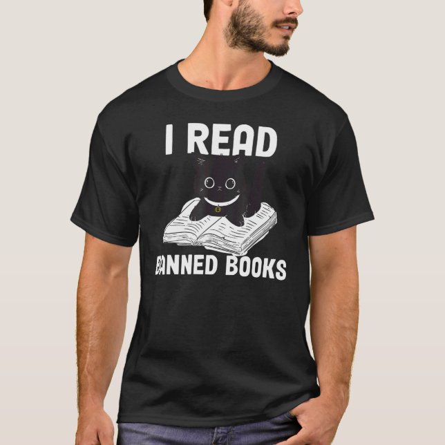 I Read Banned Books Tshirt Black Cat Reader Bookwo (Front)