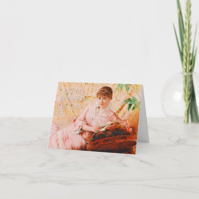 I Read Banned Books Vintage Woman Reading  Card (Front)